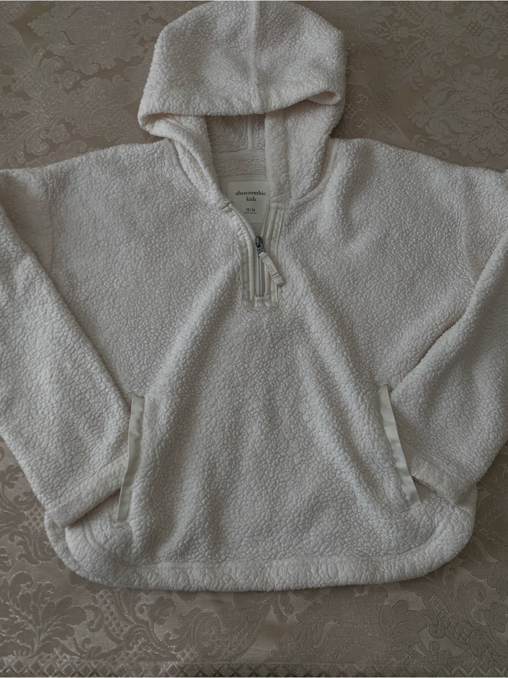 abercrombie kids Cream Sherpa Half-Zip Hooded Pullover